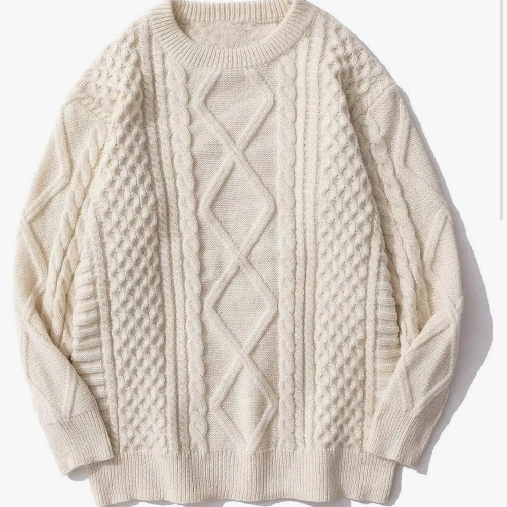 Aelfric Eden Cream Cable Knit Crewneck Sweater